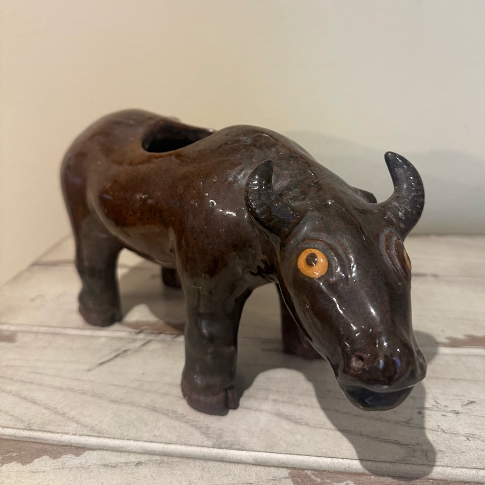 Vintage Ceramic Water Buffalo / Bull Figurine Planter Vase